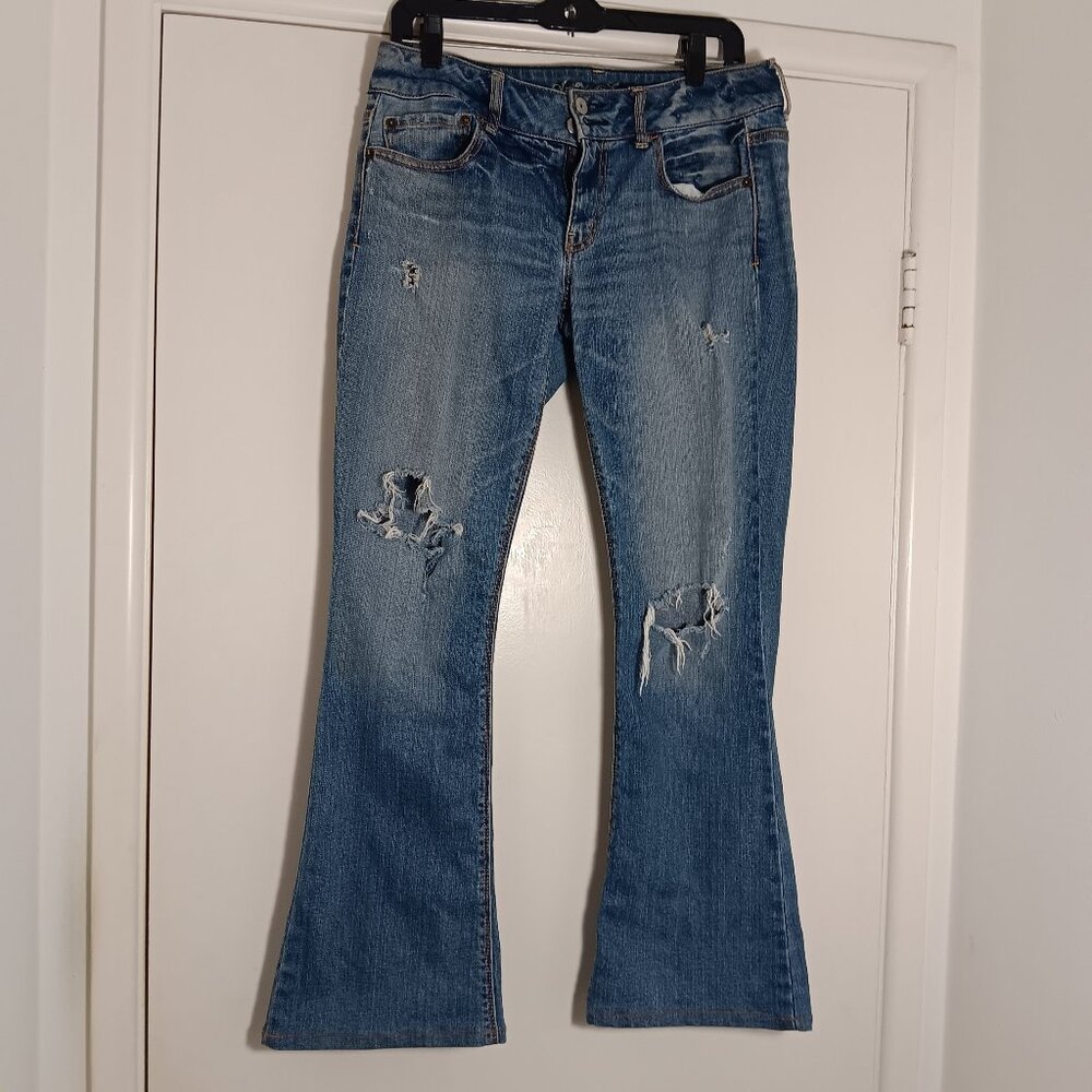 AE Artist flare distressed jeans strech boot cut Y2K size 8